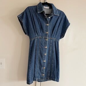 Zara Mid Wash Denim Button Down Dress